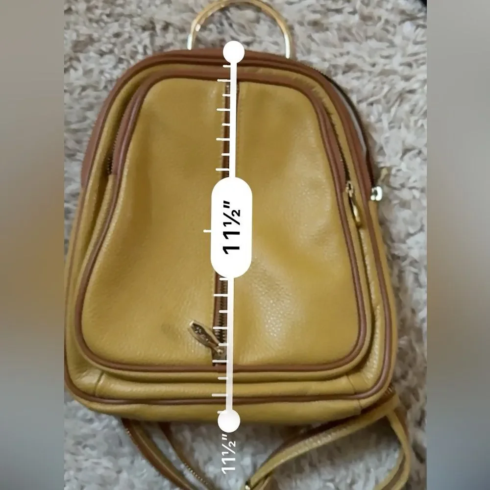 VALENTINA Convertible Sling Pebbled Italian Leather Backpack in Mustard Yellow a